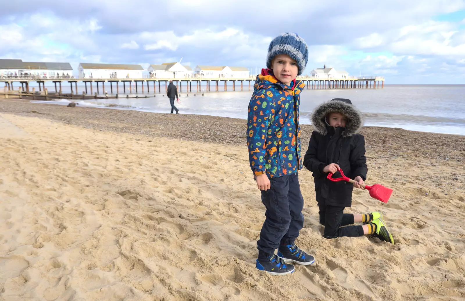 Harry and Fred on the beach at Southwold, from A Trip to the Amusements, Southwold Pier, Southwold, Suffolk - 5th November 2017