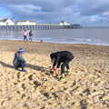 The boys dig in the sand, A Trip to the Amusements, Southwold Pier, Southwold, Suffolk - 5th November 2017