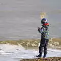 Harry flings sand at the sea, A Trip to the Amusements, Southwold Pier, Southwold, Suffolk - 5th November 2017