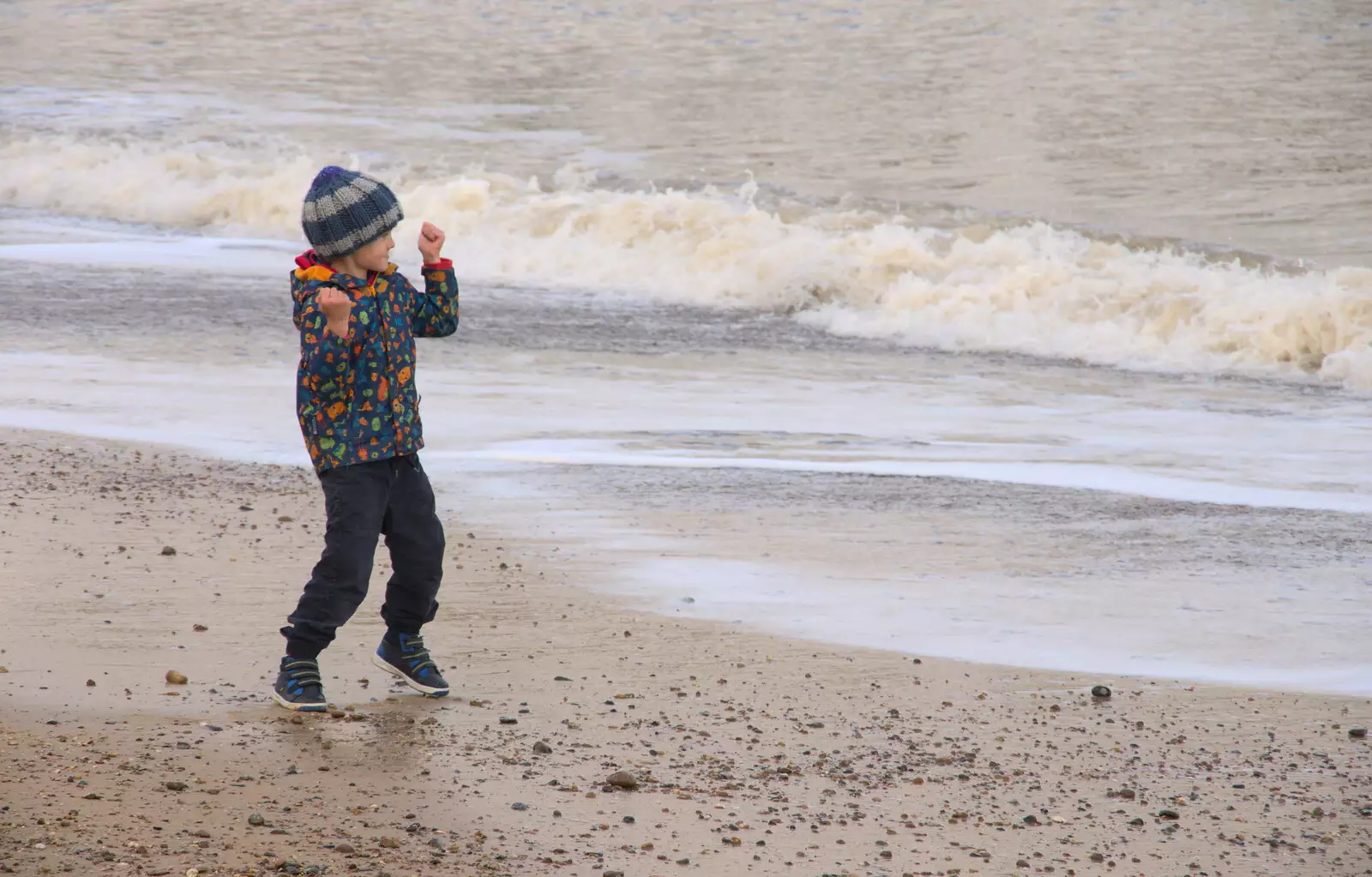 Harry takes the whole sea on, from A Trip to the Amusements, Southwold Pier, Southwold, Suffolk - 5th November 2017