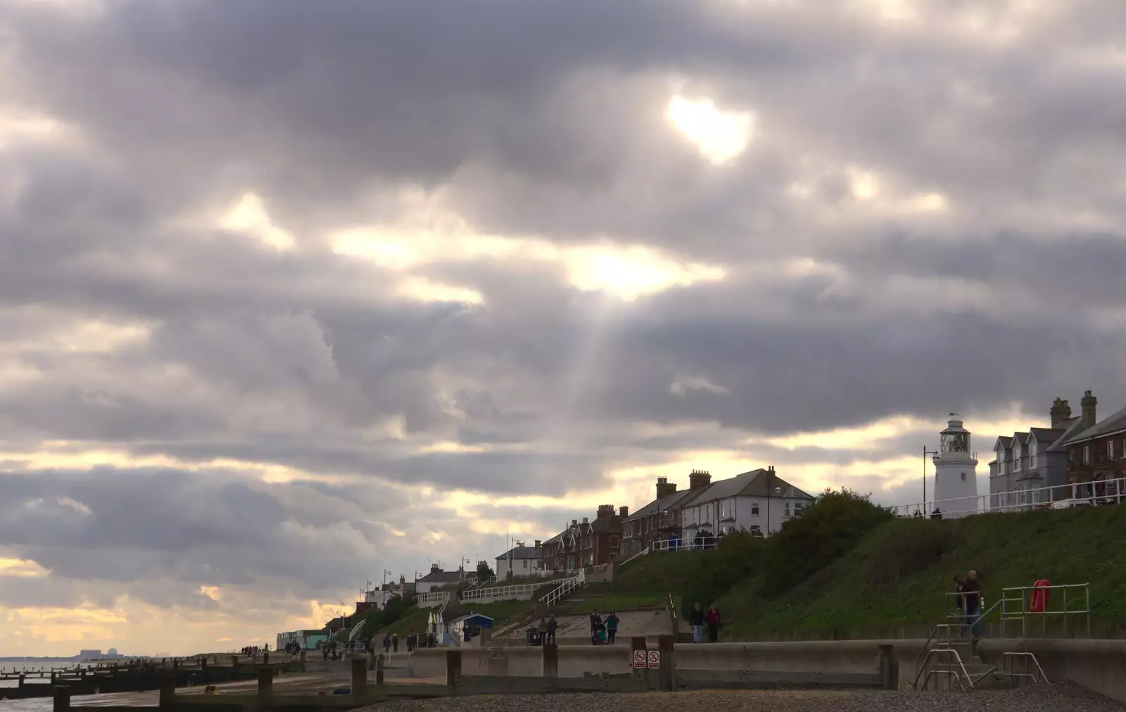 Crepuscular rays light up Southwold, from A Trip to the Amusements, Southwold Pier, Southwold, Suffolk - 5th November 2017