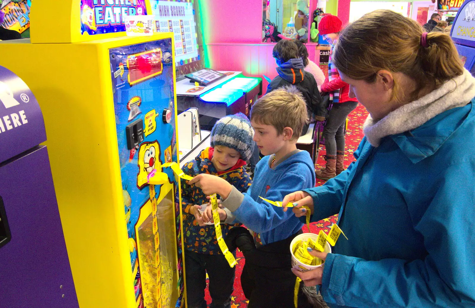 The tickets are fed into the 'ticket eater' , from A Trip to the Amusements, Southwold Pier, Southwold, Suffolk - 5th November 2017