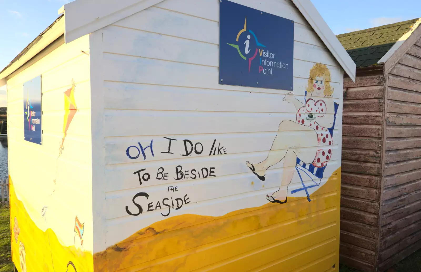 Saucy decoration on the tourist info beach hut, from A Trip to the Amusements, Southwold Pier, Southwold, Suffolk - 5th November 2017