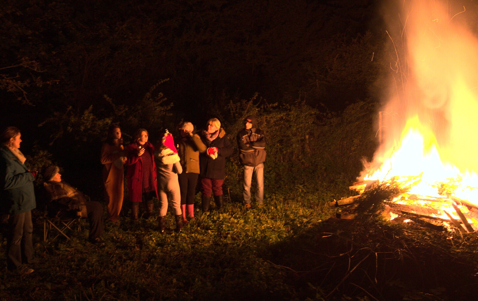 Gathering round the bonfire from Alex and Anita's Fireworks, Cemetery House, Eye, Suffolk - 5th November 2017