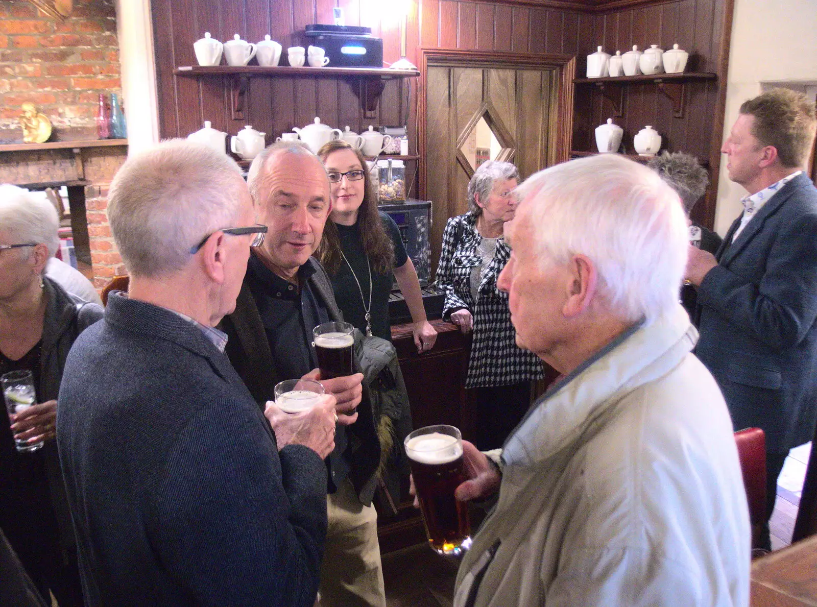 John Willy and DH chat, from The BSCC Christmas Dinner, White Horse, Stoke Ash, Suffolk - 2nd December 2017