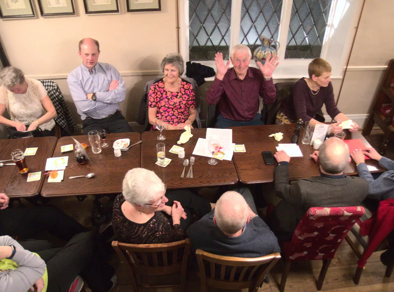 Colin gives a nice demonstration of Jazz Hands, from The BSCC Christmas Dinner, White Horse, Stoke Ash, Suffolk - 2nd December 2017