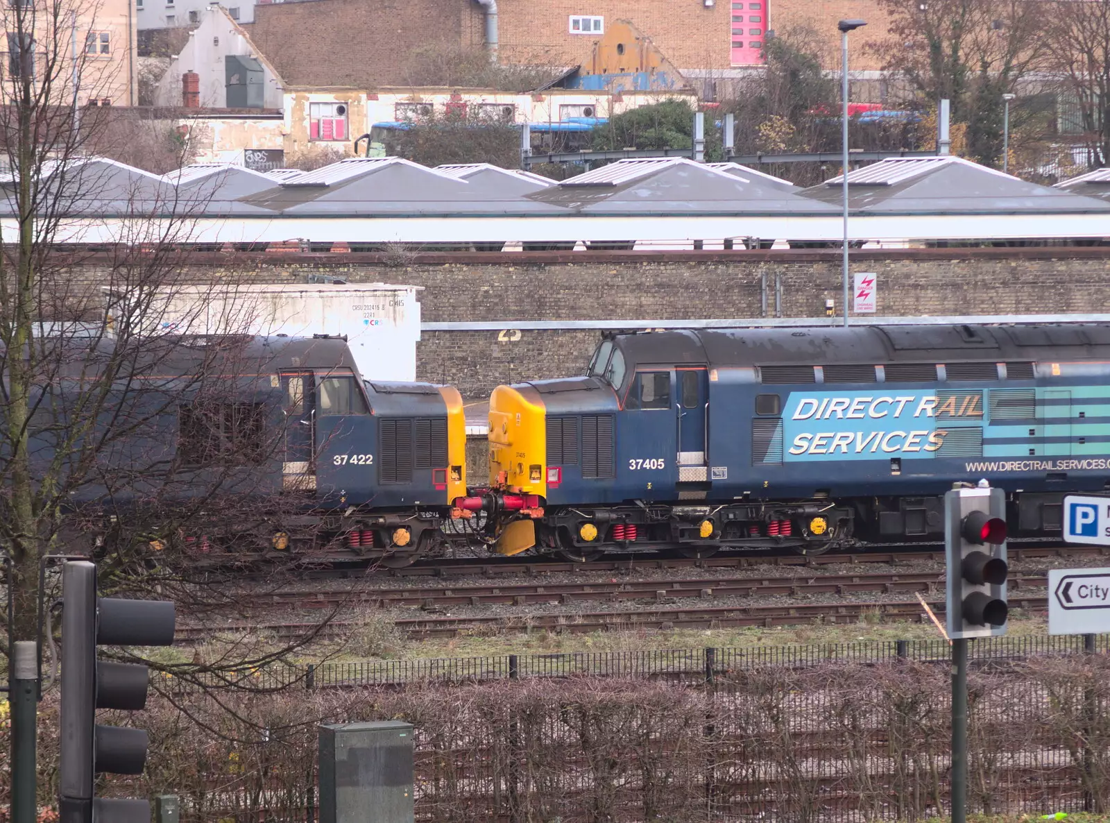 A pair of Class 37's - 37442 and 37405 at Norwich, from A Trip to the Cinema, Norwich, Norfolk - 3rd December 2017