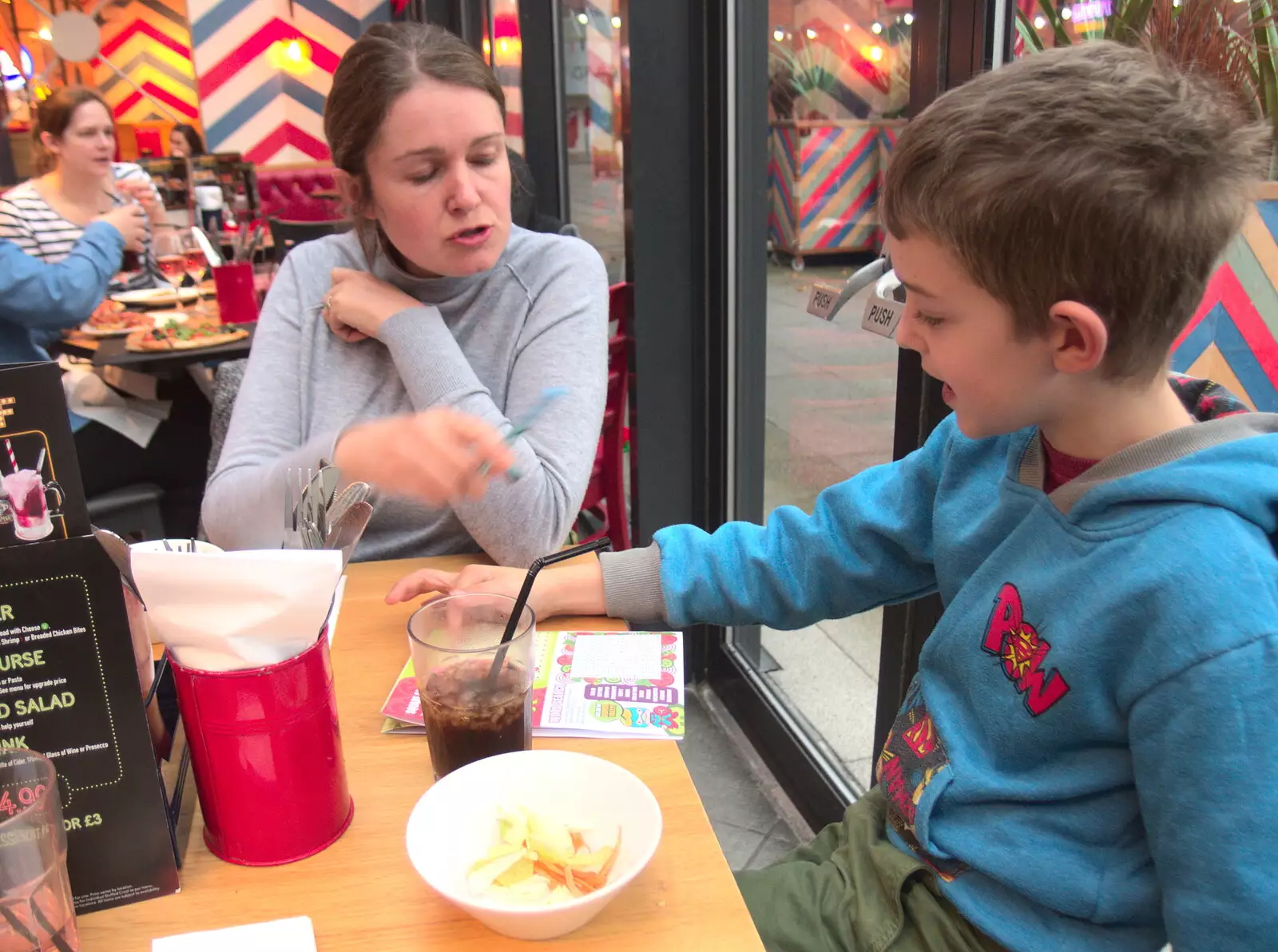 Isobel and Fred chat, from A Trip to the Cinema, Norwich, Norfolk - 3rd December 2017