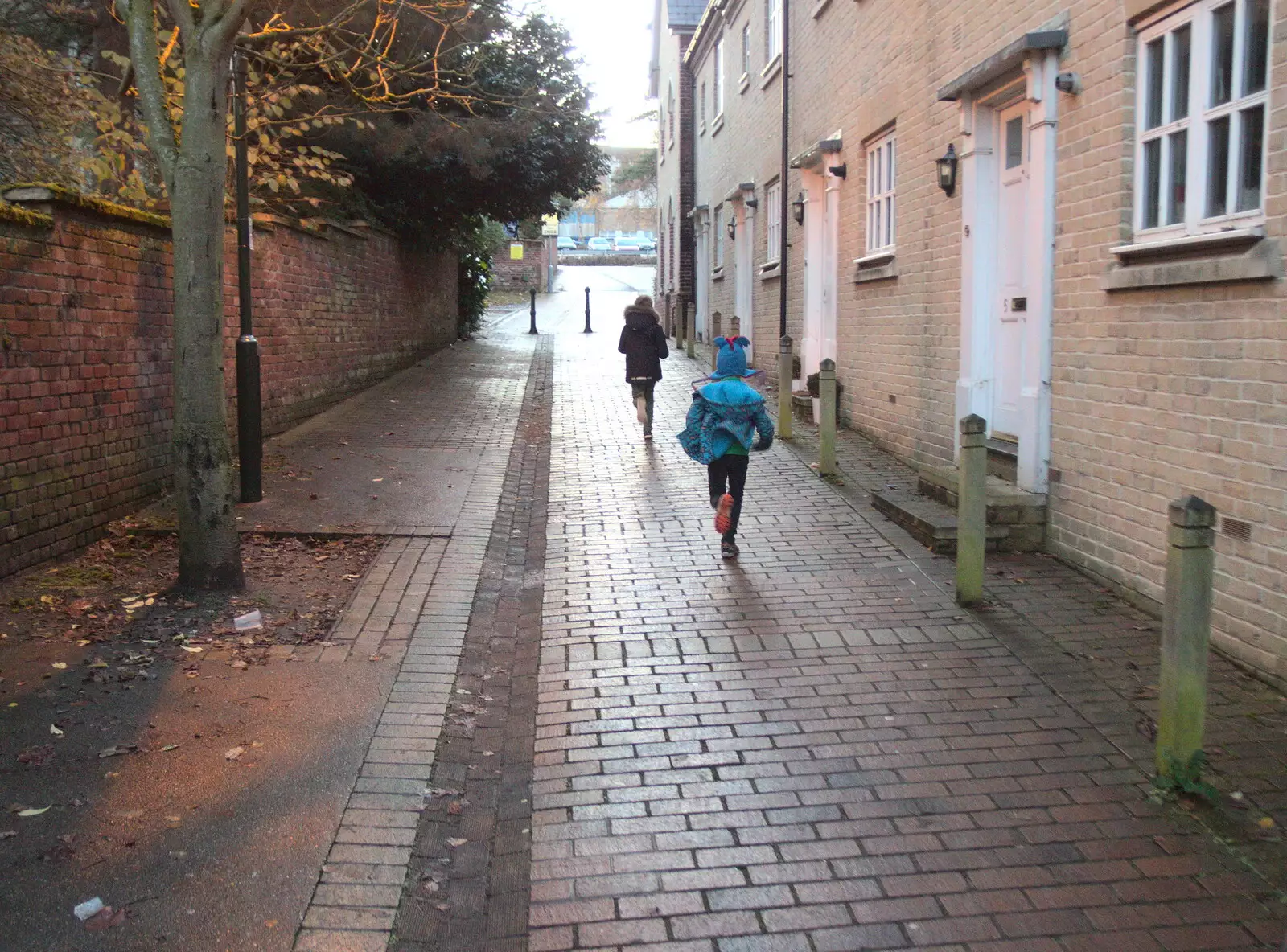 The boys run up St. Julian's Alley, from A Trip to the Cinema, Norwich, Norfolk - 3rd December 2017