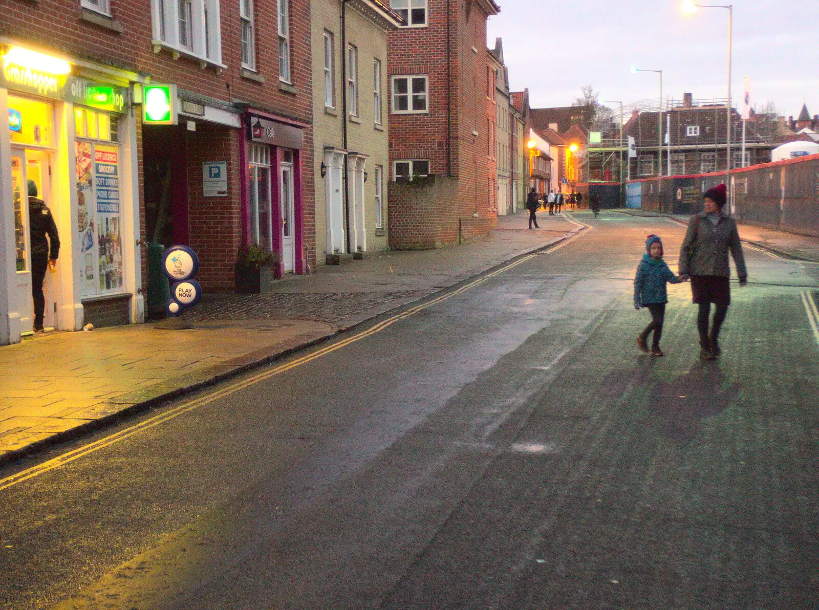 Harry and Isobel cross King Street, from A Trip to the Cinema, Norwich, Norfolk - 3rd December 2017