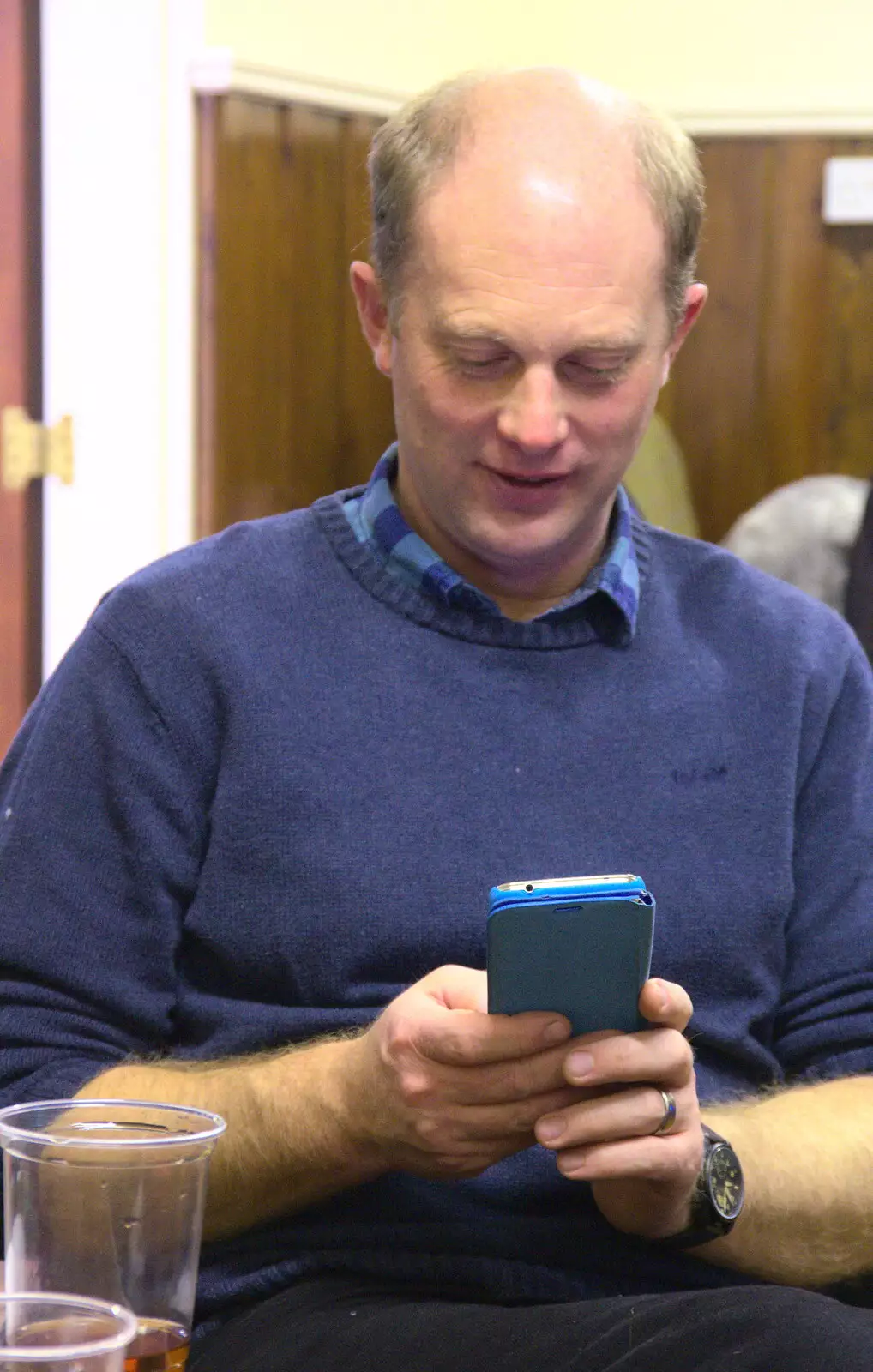 Paul's on the phone, from Bill's Birthday, The Lophams Village Hall, Norfolk - 9th December 2017