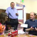 Claire waves around some paper as Big Al looks on, Bill's Birthday, The Lophams Village Hall, Norfolk - 9th December 2017