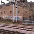 Graffiti and an overhead gantry, An Early Snow Day and the Christmas Tree, Brome, Suffolk - 10th December 2017