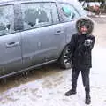 Fred makes a snowball, An Early Snow Day and the Christmas Tree, Brome, Suffolk - 10th December 2017