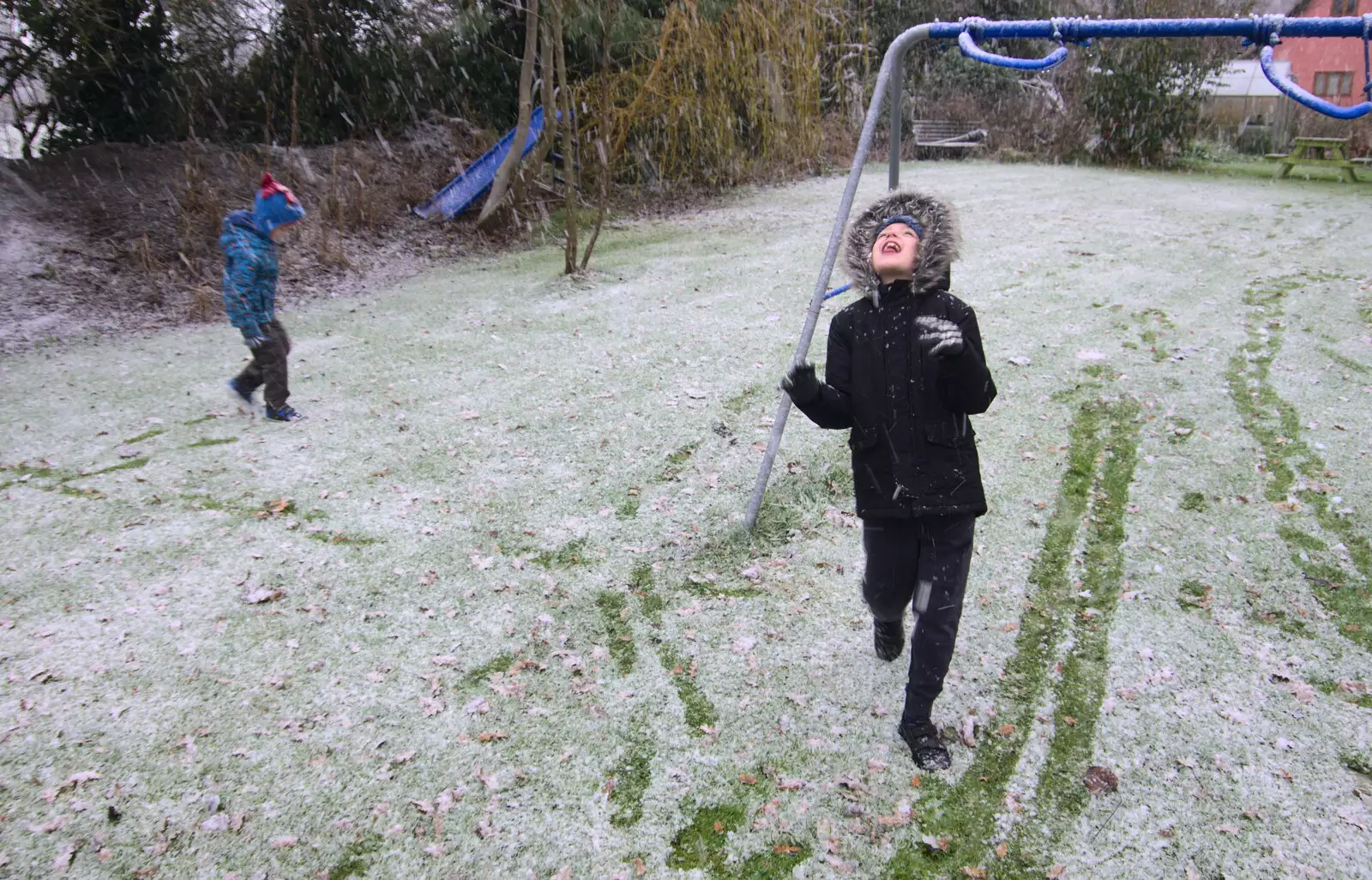 Fred runs around eating snow, from An Early Snow Day and the Christmas Tree, Brome, Suffolk - 10th December 2017