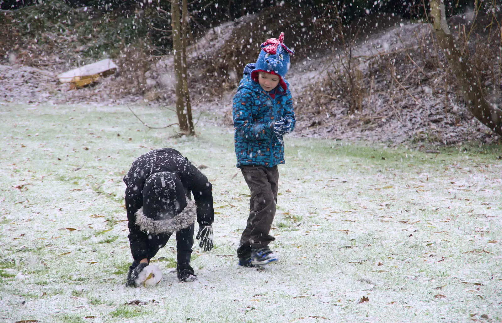 The snow comes down, from An Early Snow Day and the Christmas Tree, Brome, Suffolk - 10th December 2017