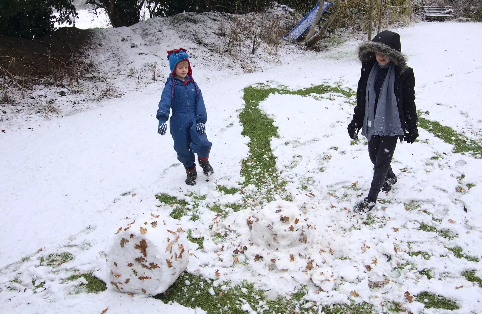 The boys make some snow balls, from An Early Snow Day and the Christmas Tree, Brome, Suffolk - 10th December 2017