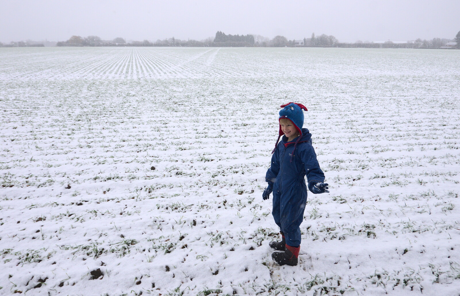 Harry in the back field from An Early Snow Day and the Christmas Tree, Brome, Suffolk - 10th December 2017