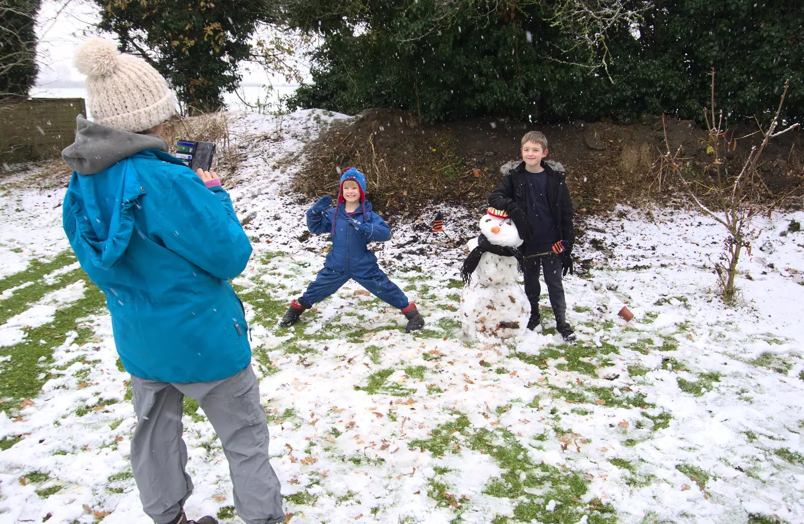 The boys pose for a photo, from An Early Snow Day and the Christmas Tree, Brome, Suffolk - 10th December 2017