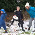 Isobel joins in with the snowman building, An Early Snow Day and the Christmas Tree, Brome, Suffolk - 10th December 2017