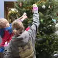 Harry and Isobel hang up baubles, An Early Snow Day and the Christmas Tree, Brome, Suffolk - 10th December 2017