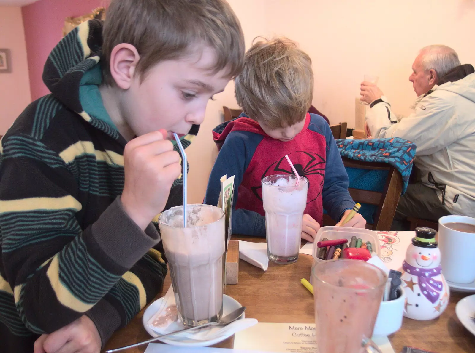 Fred and Harry in Mere Moments café, from Reindeer Two Ways, Paddington and Suffolk - 19th December 2017