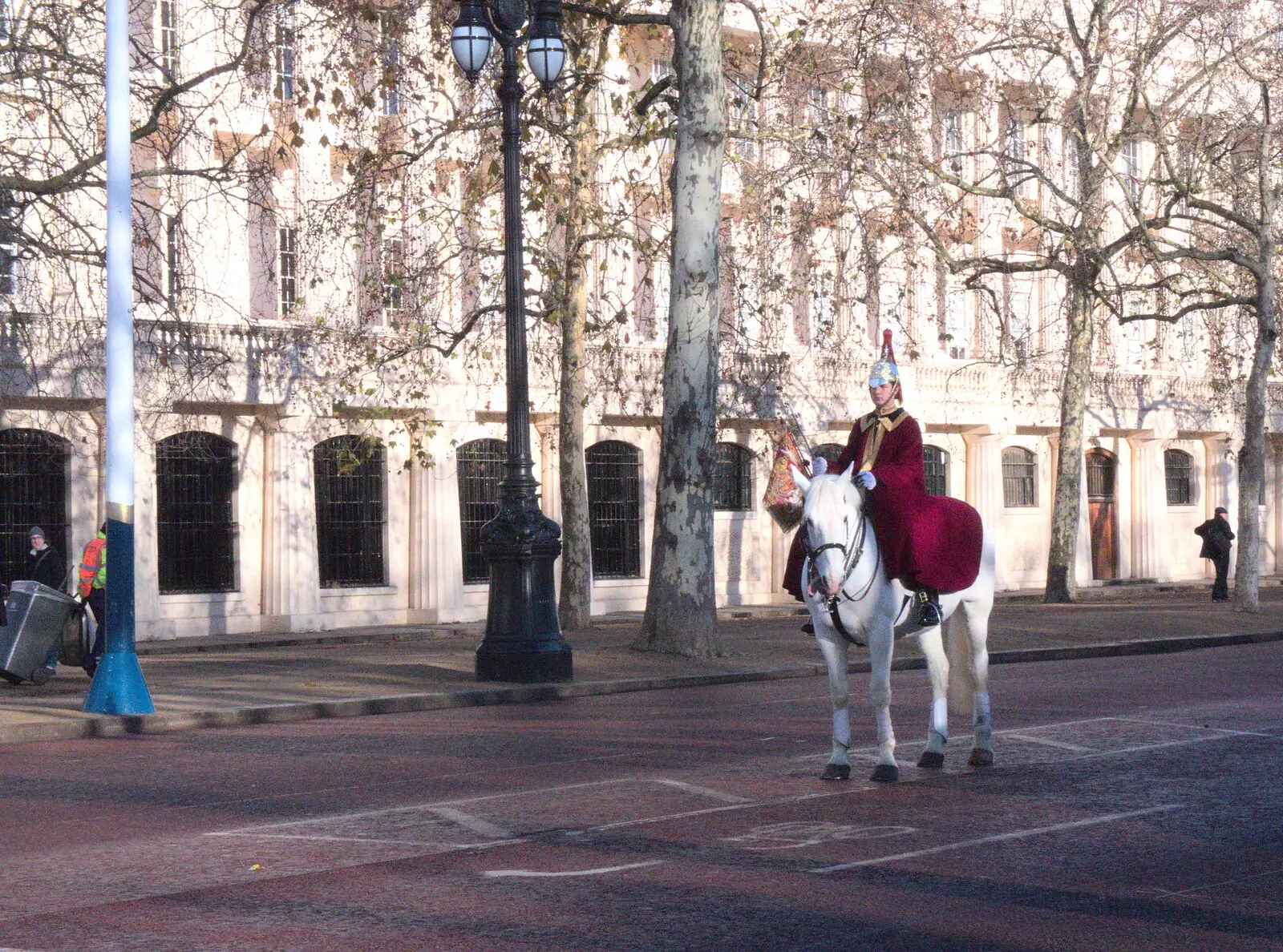 A lone horseman carries the Royal Standard on the Mall, from A Work Lunch in Nandos, Bayswater Grove, West London - 20th December 2017