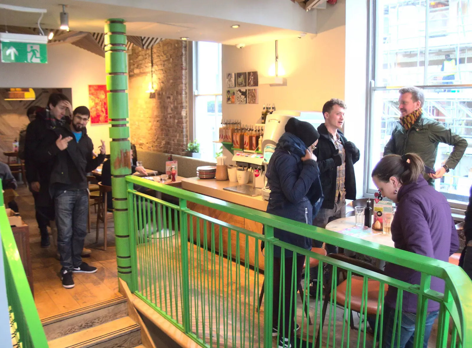 Tehmur does some gang sign at the top of the stairs, from A Work Lunch in Nandos, Bayswater Grove, West London - 20th December 2017