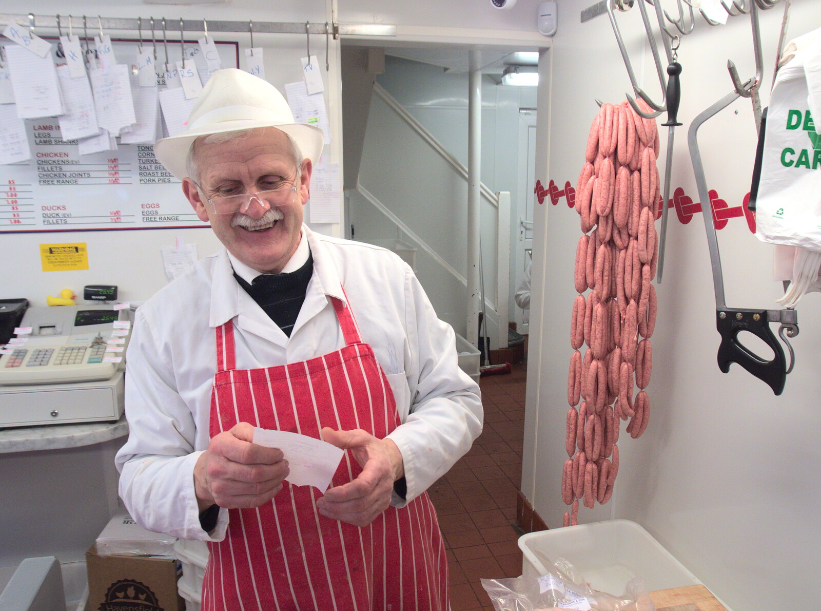 There are a lot of sausages hanging up in Browne's from A Spot of Christmas Shopping, Norwich and Diss, Norfolk - 23rd December 2017