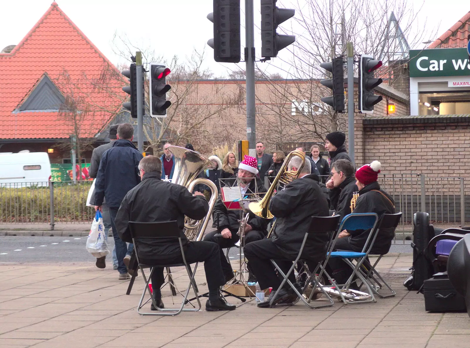 There's a brass band at the end of Mere Street, from A Spot of Christmas Shopping, Norwich and Diss, Norfolk - 23rd December 2017