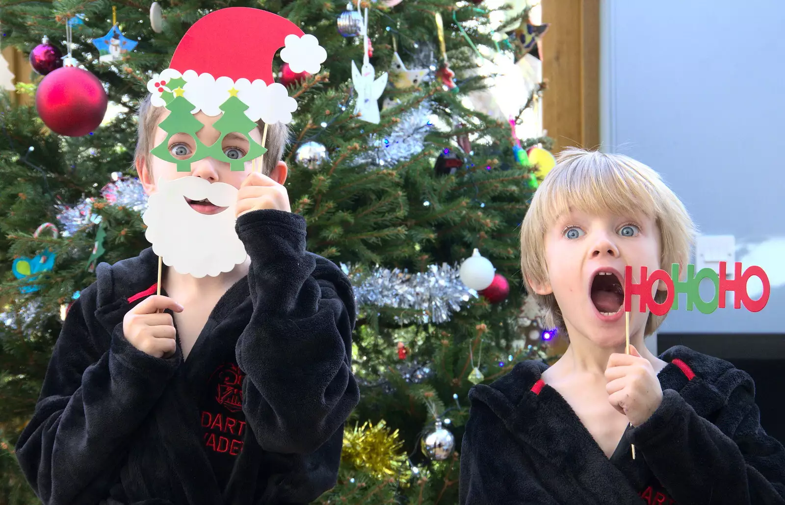 Fred and Harry have got some comedy Christmas signs, from A Spot of Christmas Shopping, Norwich and Diss, Norfolk - 23rd December 2017