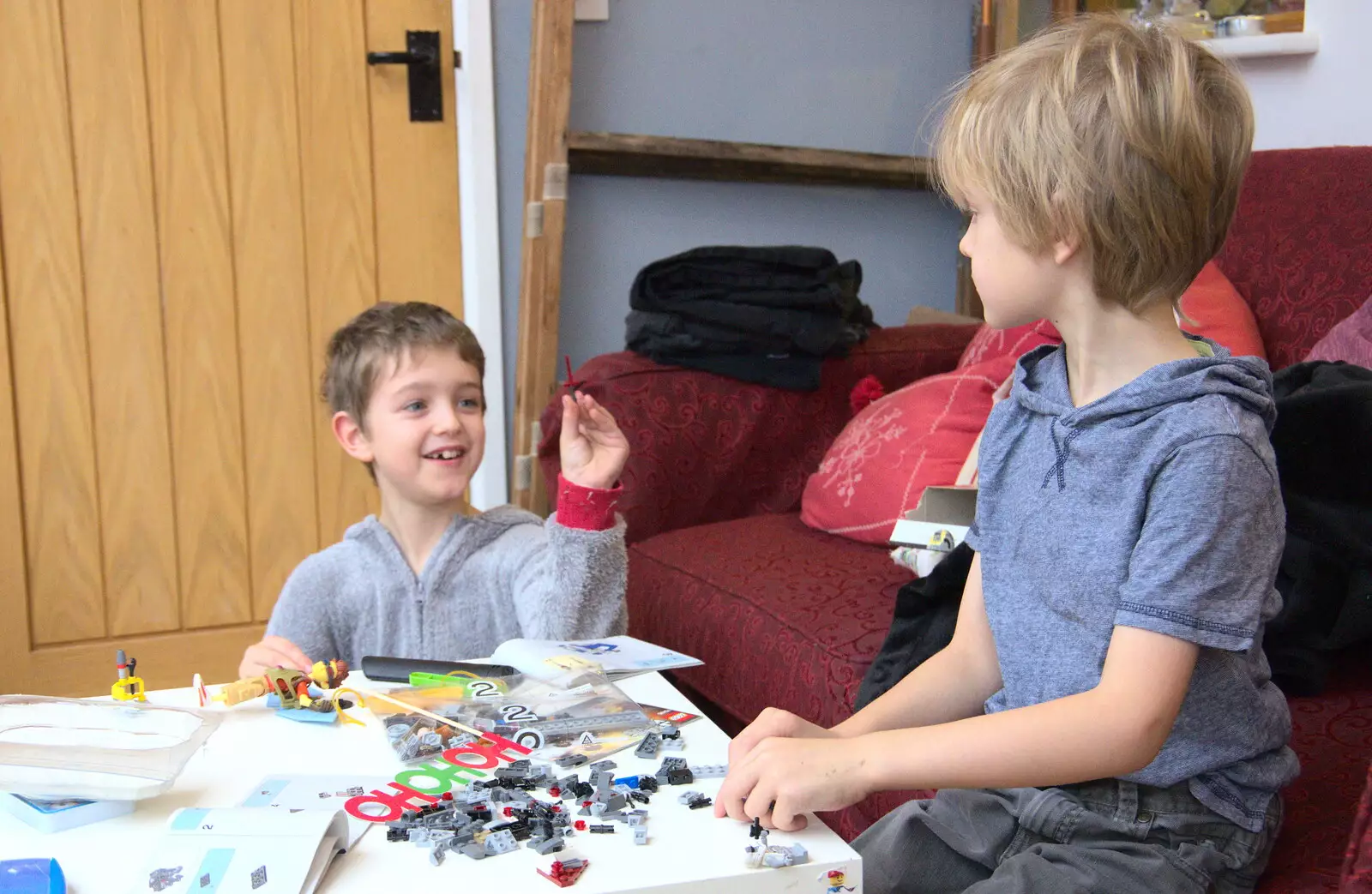 The boys build Lego, from Christmas Day and The Swan Inn, Brome, Suffolk - 25th December 2017