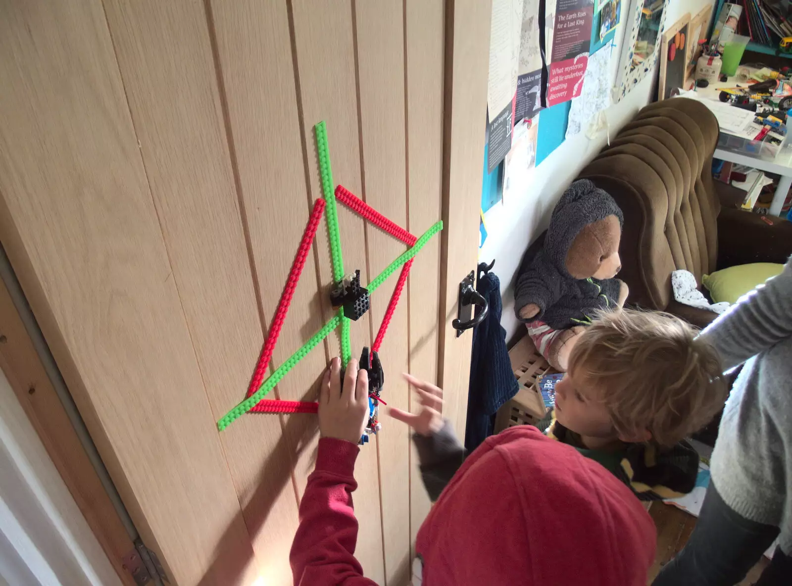 Fred makes a Lego spider and sticks it to his door, from Boxing Day in the Queen's Head, Eye, Suffolk - 26th December 2017