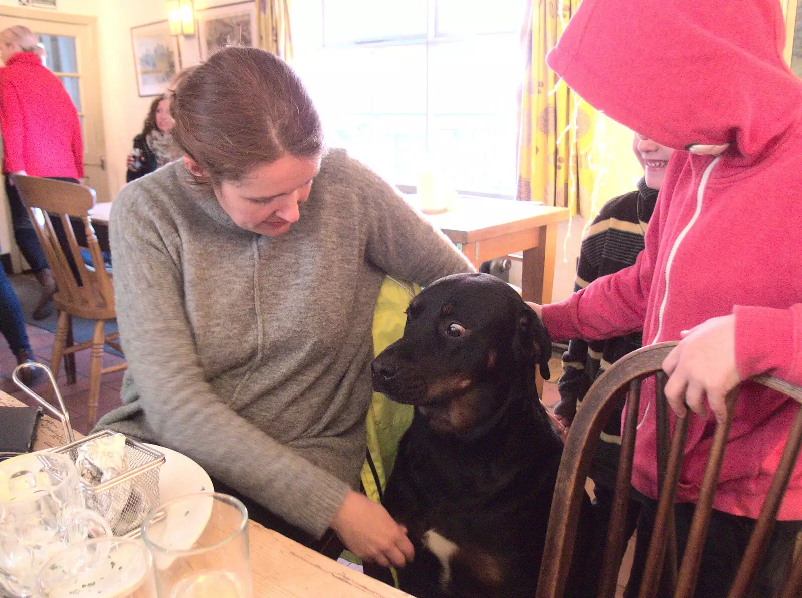 Isobel and the big dog, from Boxing Day in the Queen's Head, Eye, Suffolk - 26th December 2017