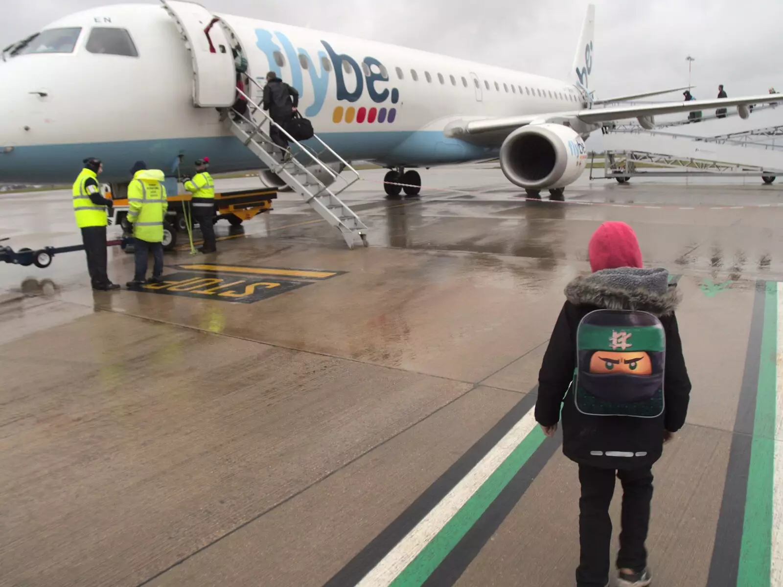 Fred walks up to the FlyBe plane, from An End-of-Year Trip to Spreyton, Devon - 29th December 2017