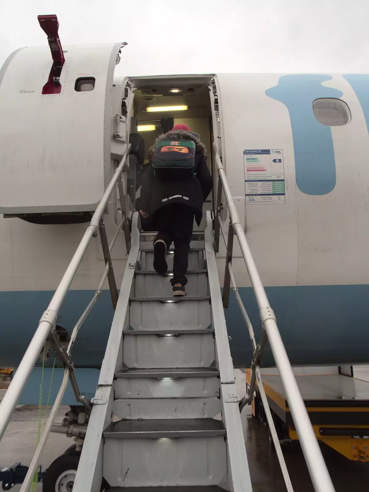 Fred on the aircraft steps, from An End-of-Year Trip to Spreyton, Devon - 29th December 2017