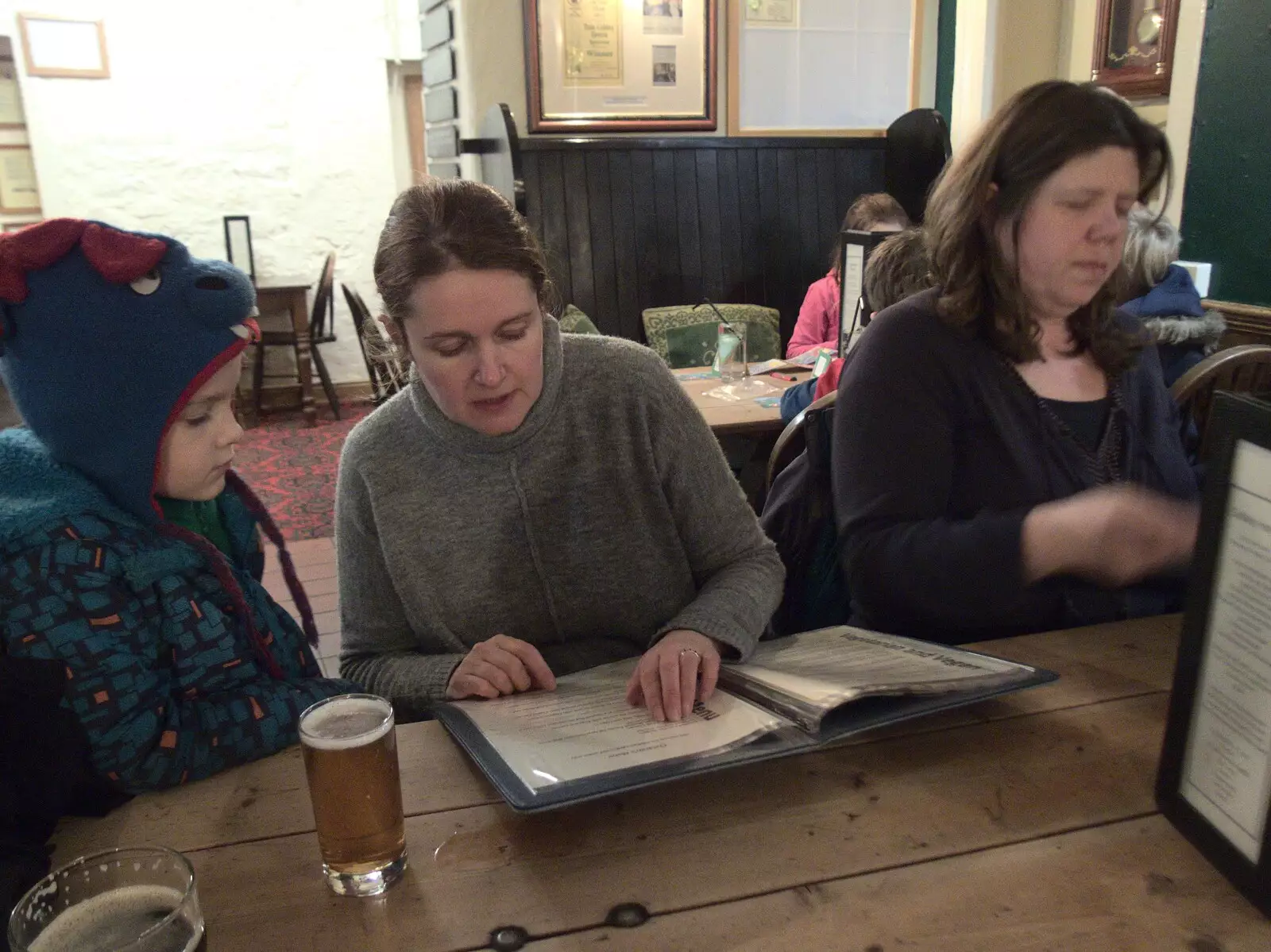 Isobel reads the menu to Harry, from An End-of-Year Trip to Spreyton, Devon - 29th December 2017