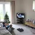 The boys watch some cartoon guff on Gradnma J's telly, An End-of-Year Trip to Spreyton, Devon - 29th December 2017