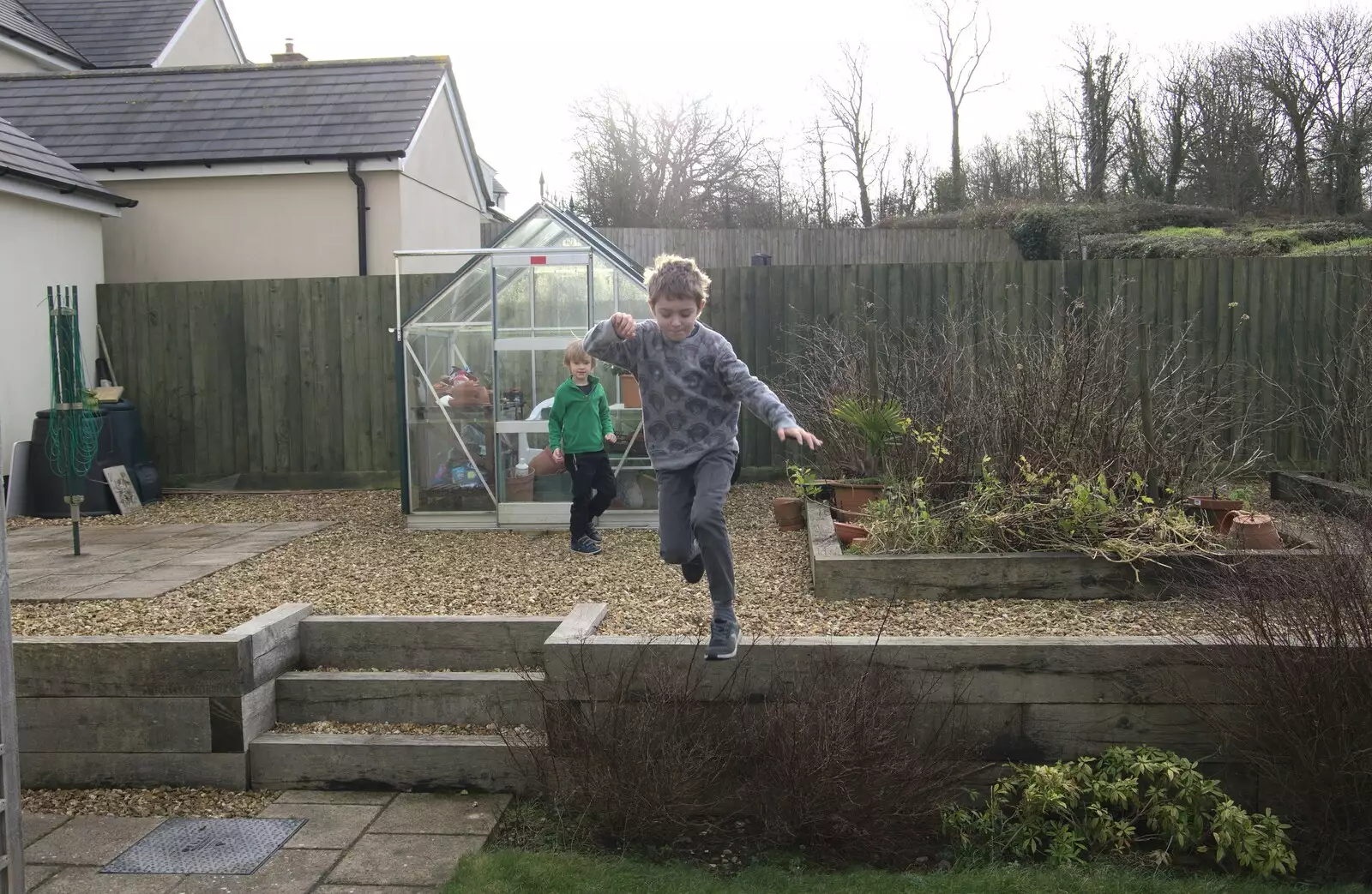 Fred hurls himself off a wall, from An End-of-Year Trip to Spreyton, Devon - 29th December 2017