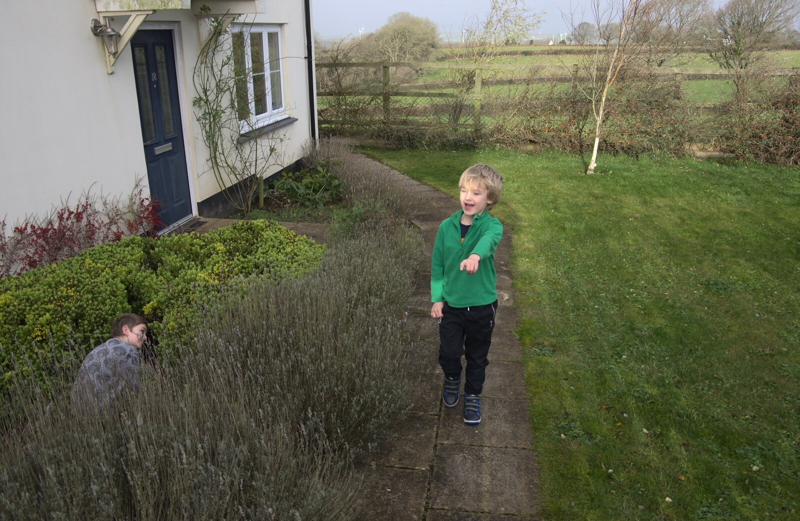 The boys hide-and-seek in the flower beds from An End-of-Year Trip to Spreyton, Devon - 29th December 2017