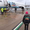 Fred walks up to the FlyBe plane, Killerton House, Broadclyst, Devon - 30th December 2017