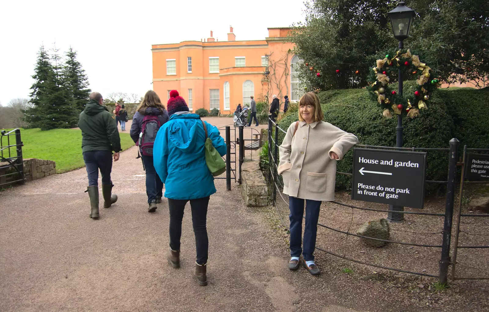 Mother waits by a gate, from Killerton House, Broadclyst, Devon - 30th December 2017