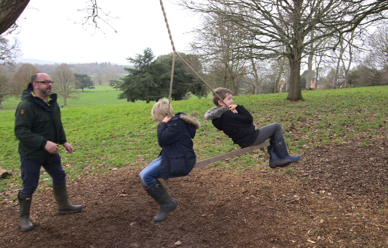 The boys have a swing from Killerton House, Broadclyst, Devon - 30th December 2017