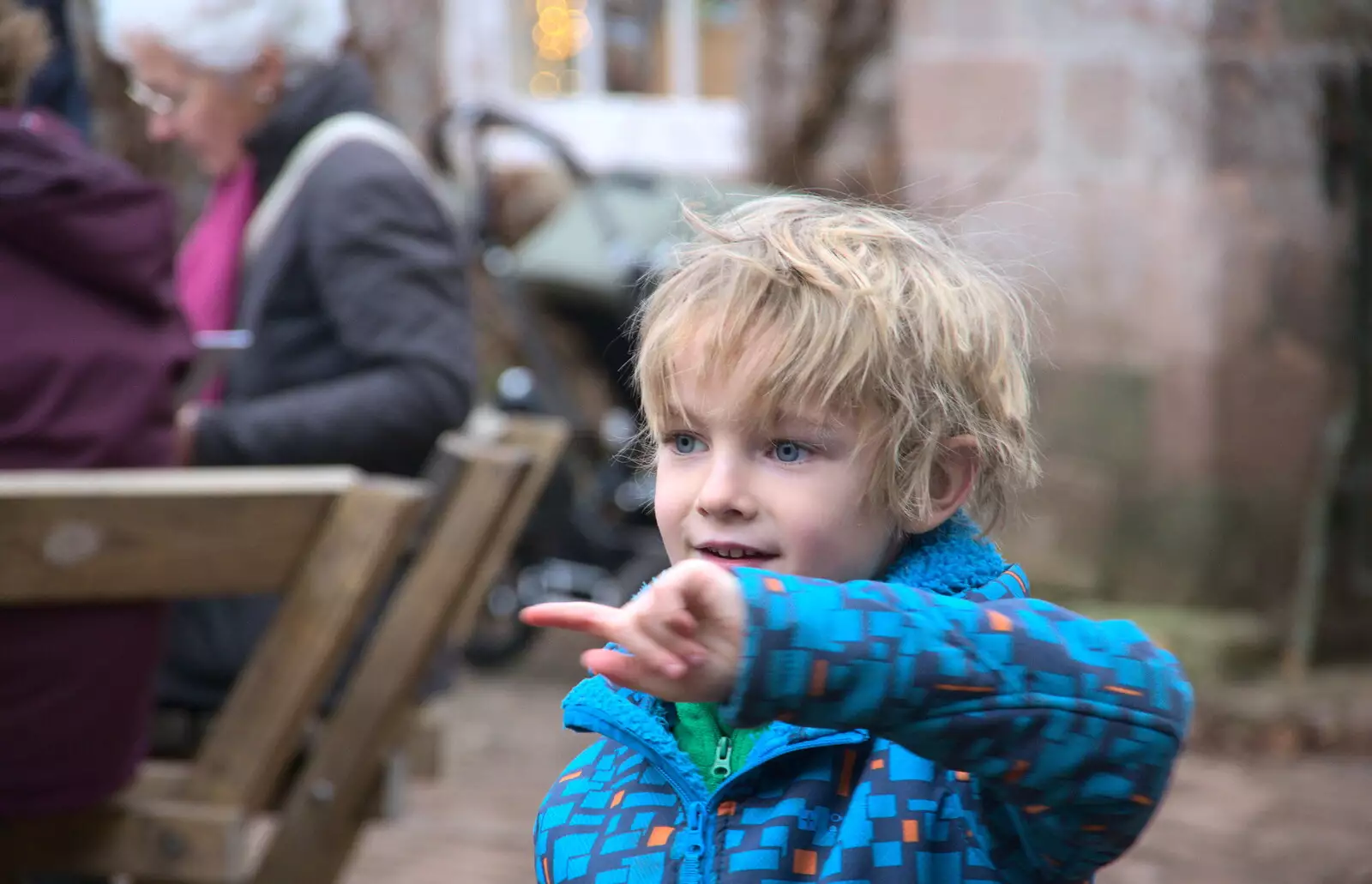 Harry points at something, from Killerton House, Broadclyst, Devon - 30th December 2017