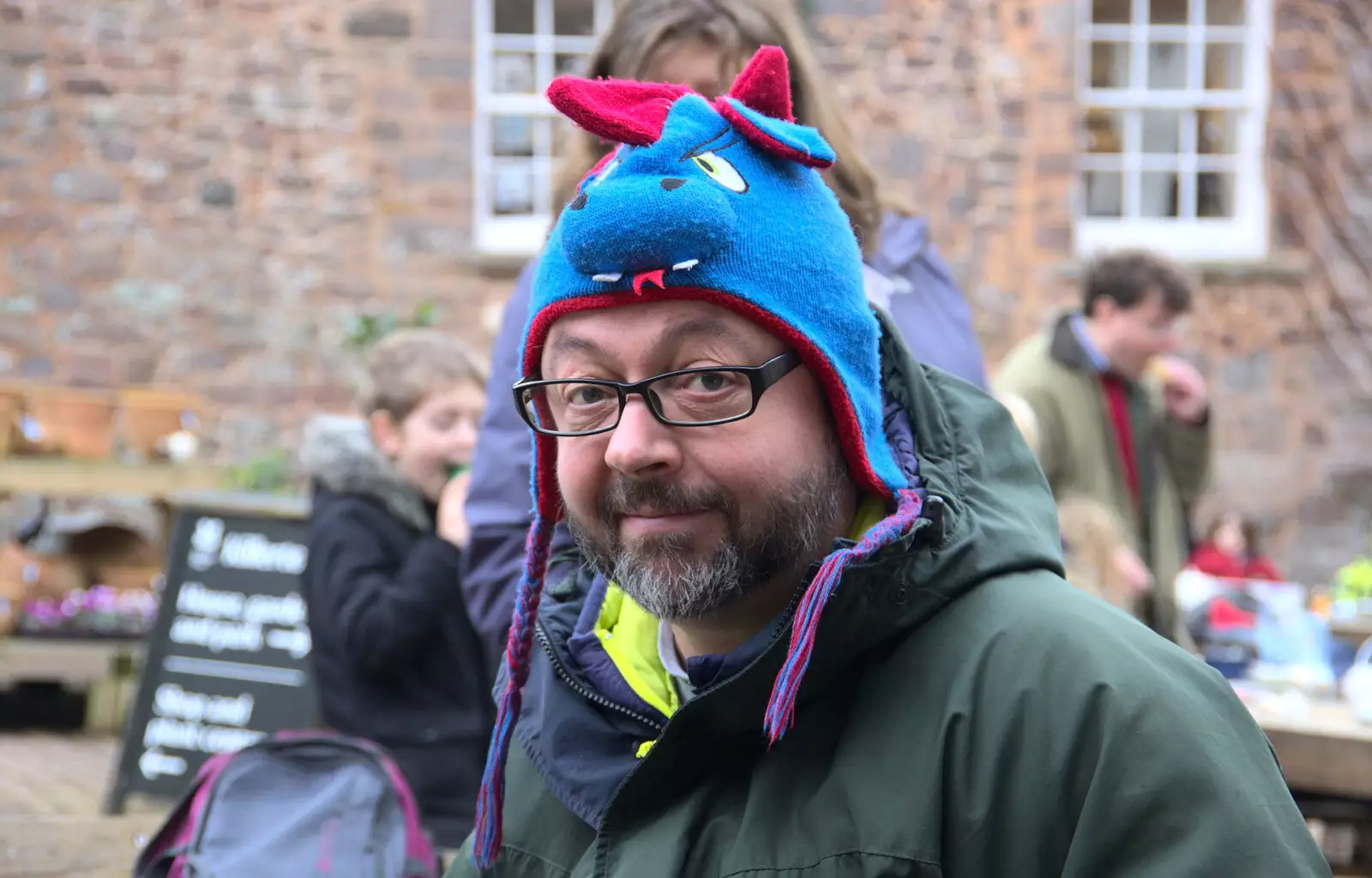 Matt wears Harry's hat (which doesn't really fit), from Killerton House, Broadclyst, Devon - 30th December 2017