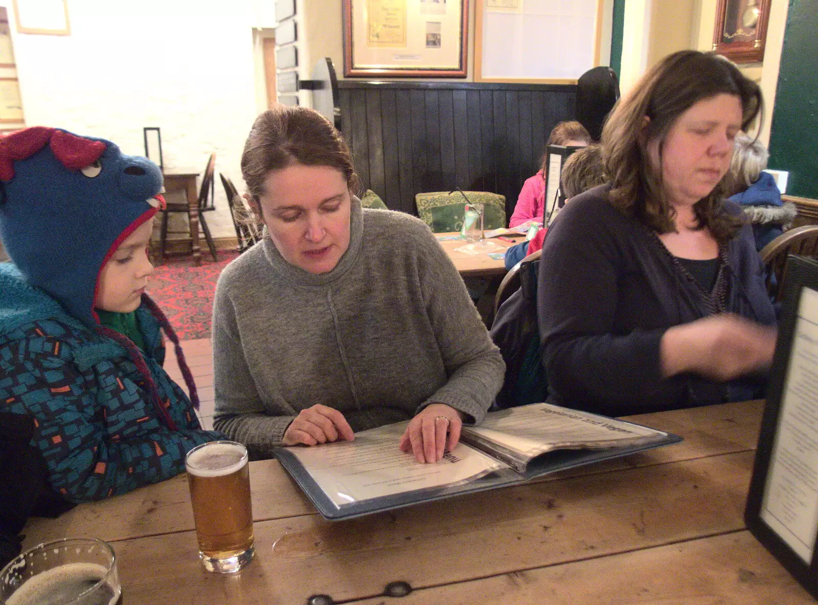 Isobel reads the menu to Harry, from New Year's Eve in Spreyton, Devon - 31st December 2017