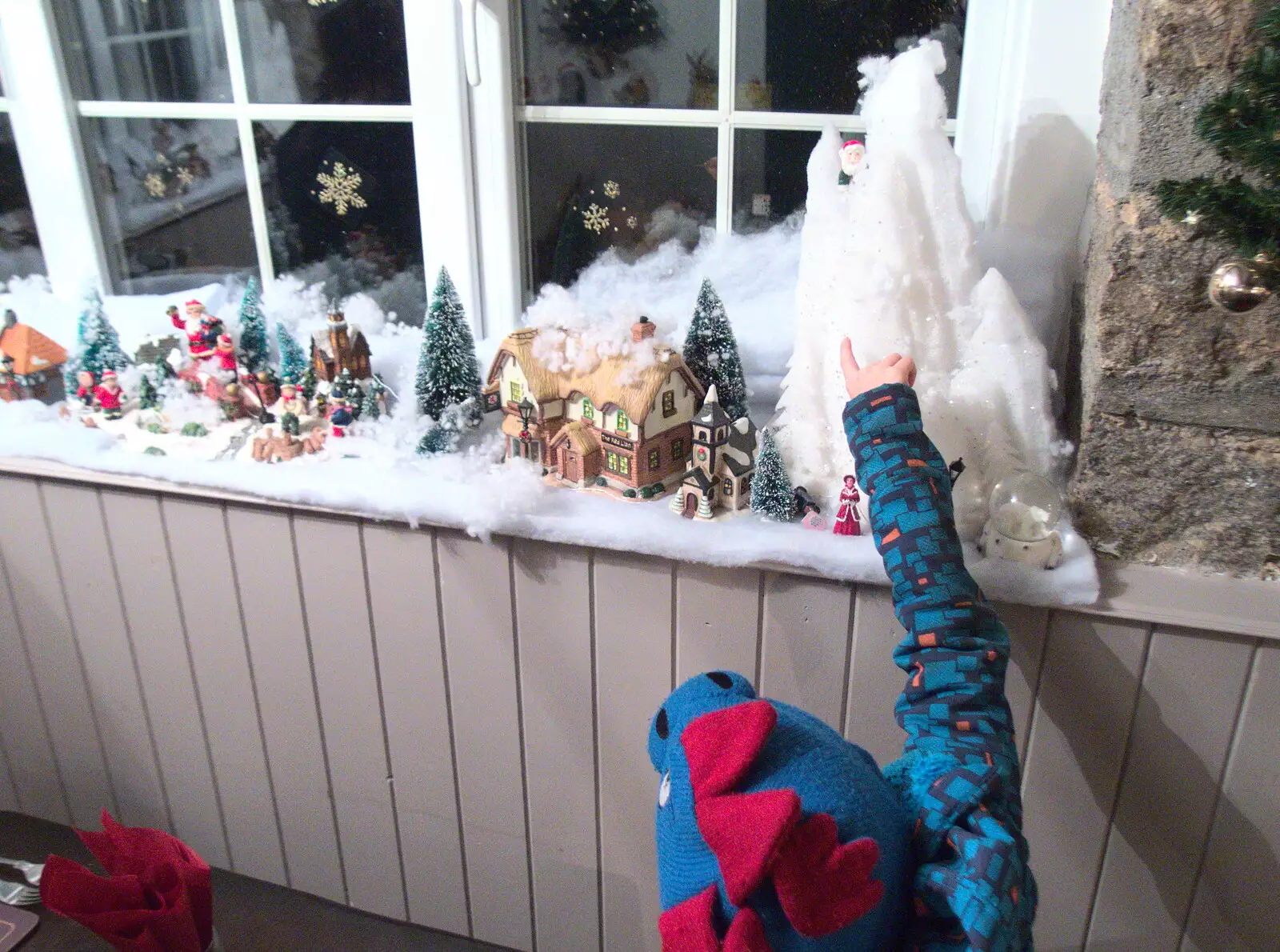 Harry pokes the Cobley's Christmas decorations, from New Year's Eve in Spreyton, Devon - 31st December 2017