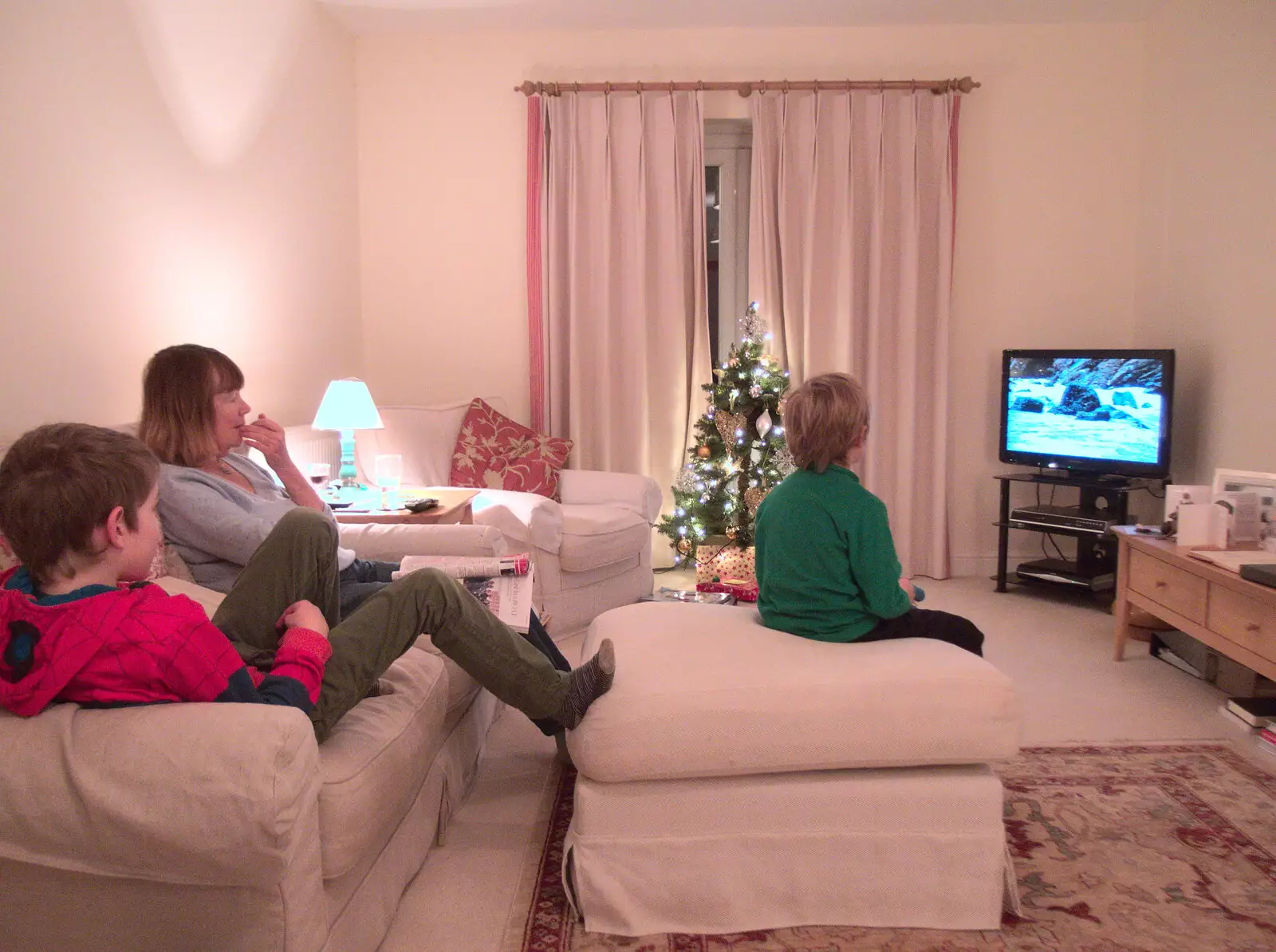 The boys watch telly in Grandma J's lounge, from New Year's Eve in Spreyton, Devon - 31st December 2017