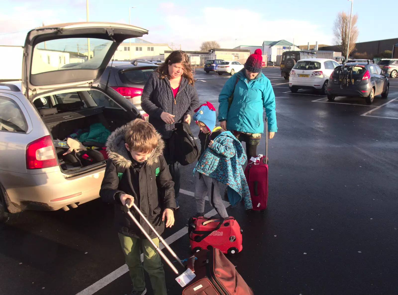 We unload the car at Exeter Airport, from New Year's Eve in Spreyton, Devon - 31st December 2017