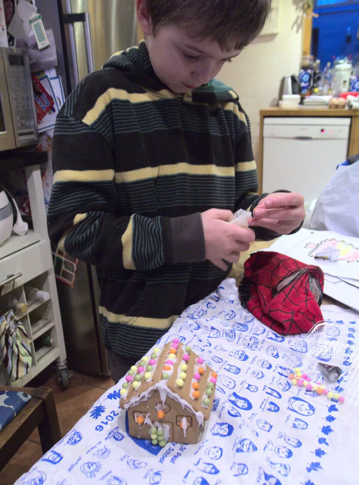 Fred decorates a gingerbread house, from New Year's Eve in Spreyton, Devon - 31st December 2017